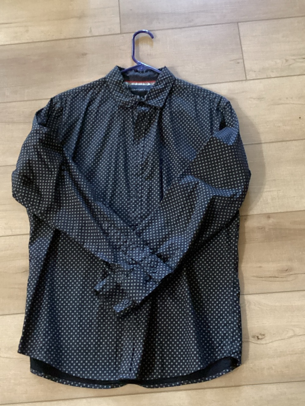 Signature Studio Black Button-Down Shirt with White Dot Print